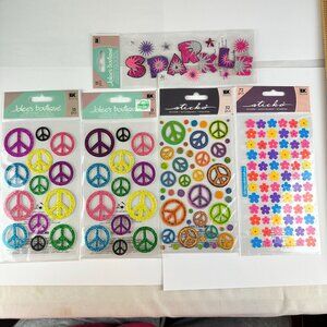 EK Success Stickers Bundle Lot 5 Packs Peace Signs & Flowers